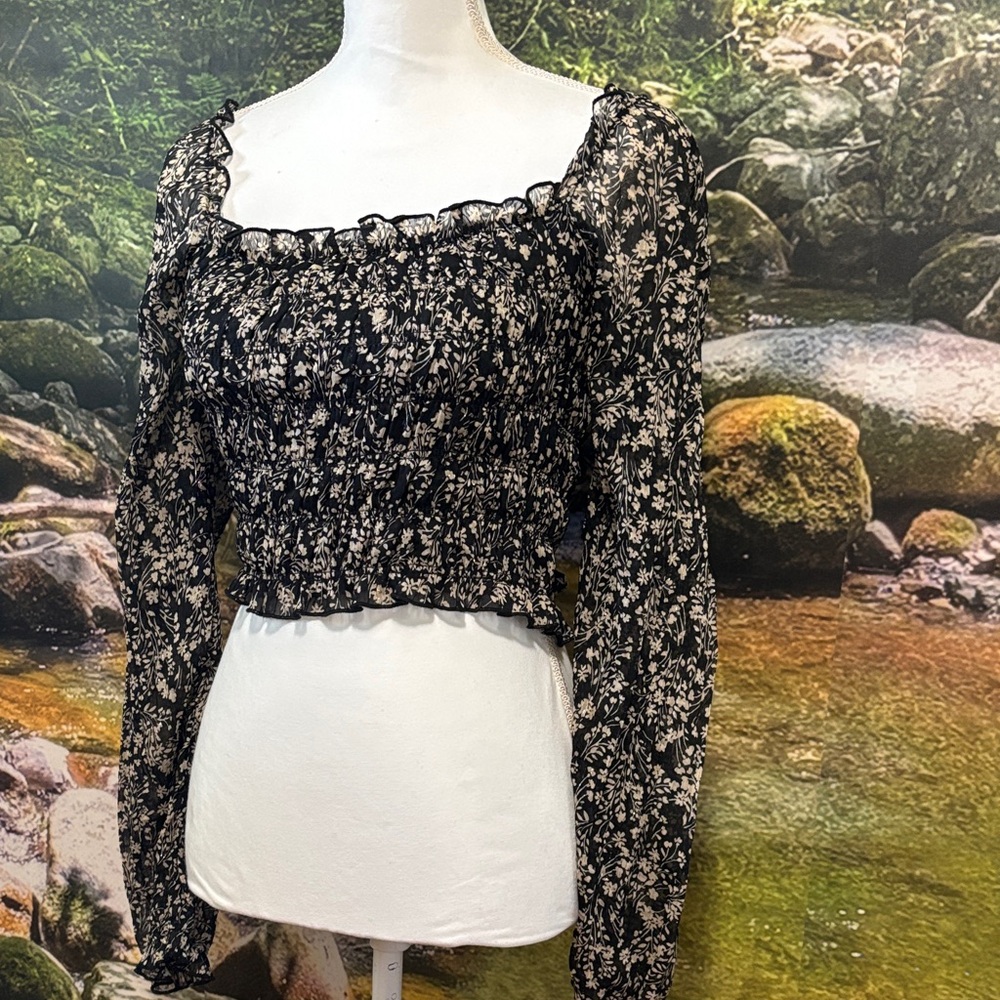 Elegant Black Floral Women's Blouse
